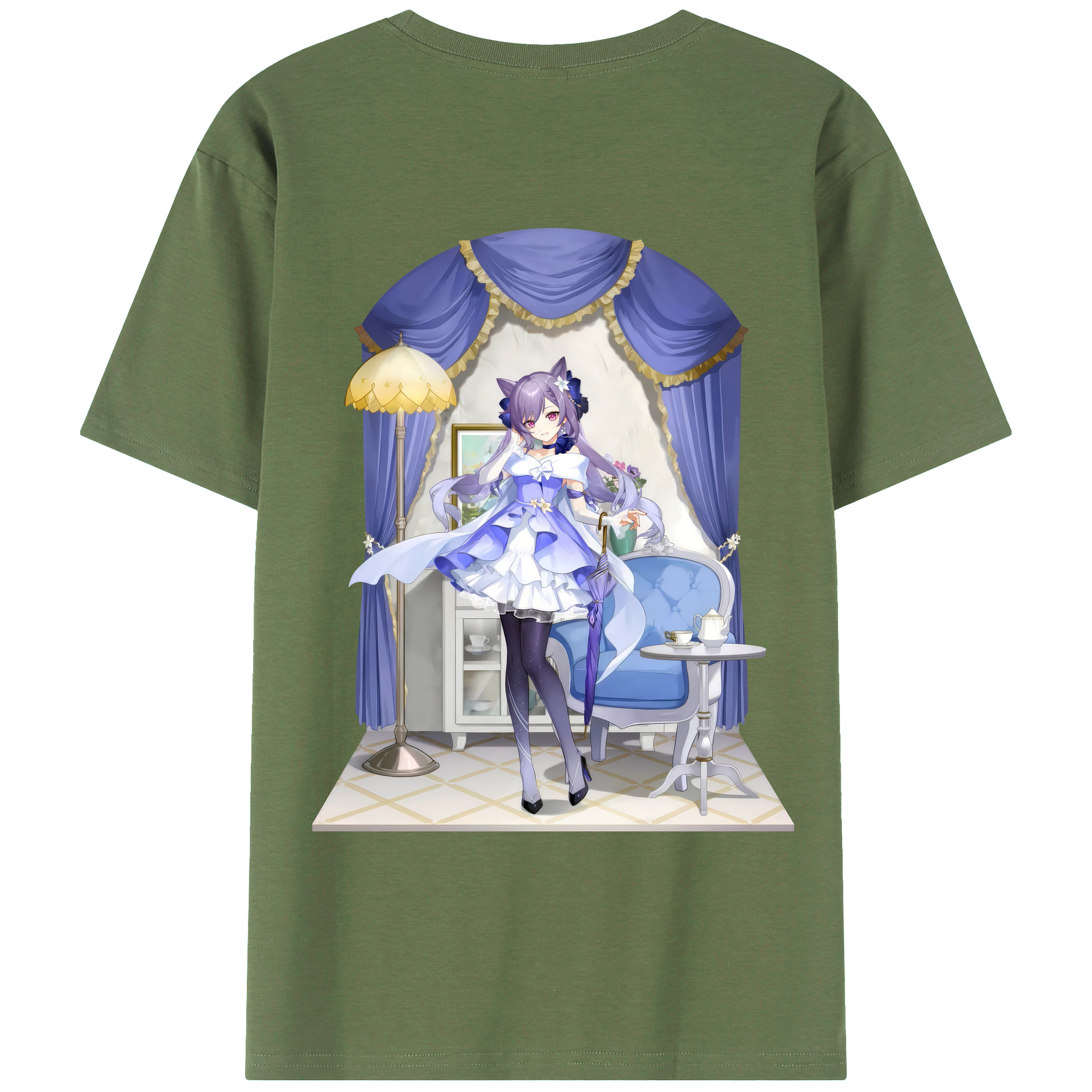 げんし神 刻晴 こくせい genshin Kokusei 綿100％ メンズ半袖Tシャツ（バックプリント） 通気性
